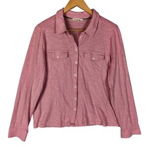 Boden Amy Jersey Shirt Size 12 Slub Knit Button Down Cotton Long Sleeve Pocket